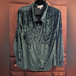 G&L Tinsel Velvet Button Up in Green Jewel